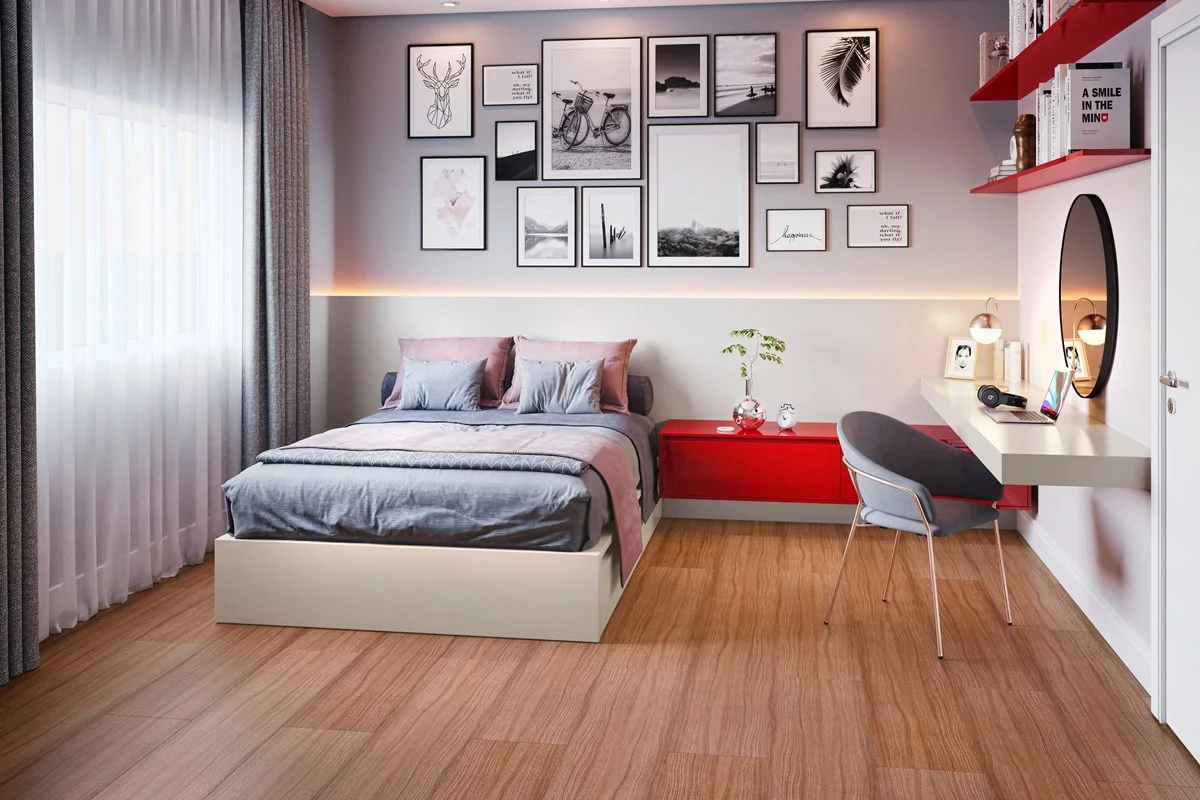 O mesmo ambiente com o Piso Laminado instalado